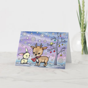 Little Deer and Bunny in the Snow Holiday Card