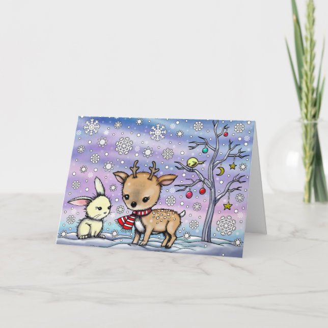 Little Deer and Bunny in the Snow Holiday Card (Front)