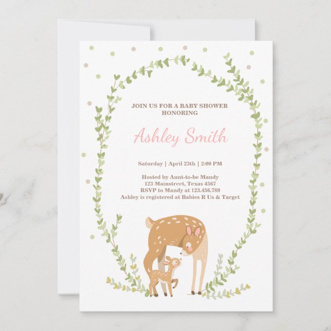 Little deer baby shower invitation Woodland Forest (Front)