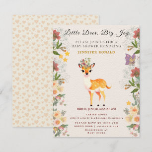 Little deer, Big Joy Pink flower Baby Shower theme Invitation