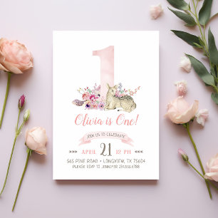 Little Deer First Birthday Party Invitation