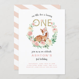 Little Deer first birthday party invitation