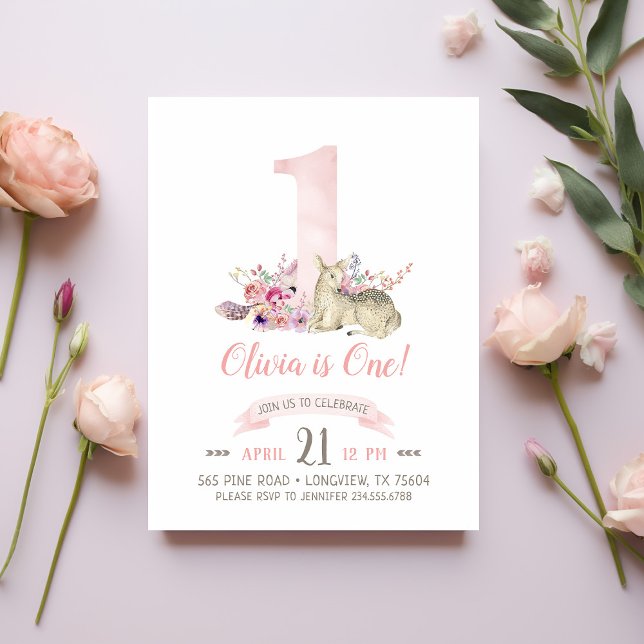 Little Deer First Birthday Party Photo Invitation (Creator Uploaded)
