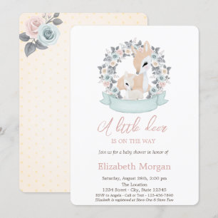 Little Deer Flowers Watercolor Baby Shower Invitation