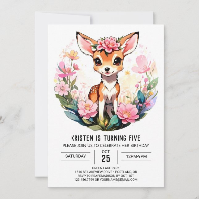 Little Deer Girl Birthday Invitation (Front)