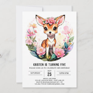 Little Deer Girl Birthday Invitation