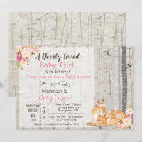 Little Deer Girl Floral Baby Shower Invitation