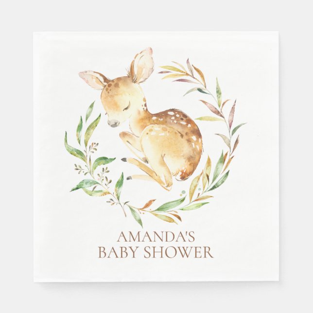 Little Deer Neutral Baby Shower Paper Napkins (Front)