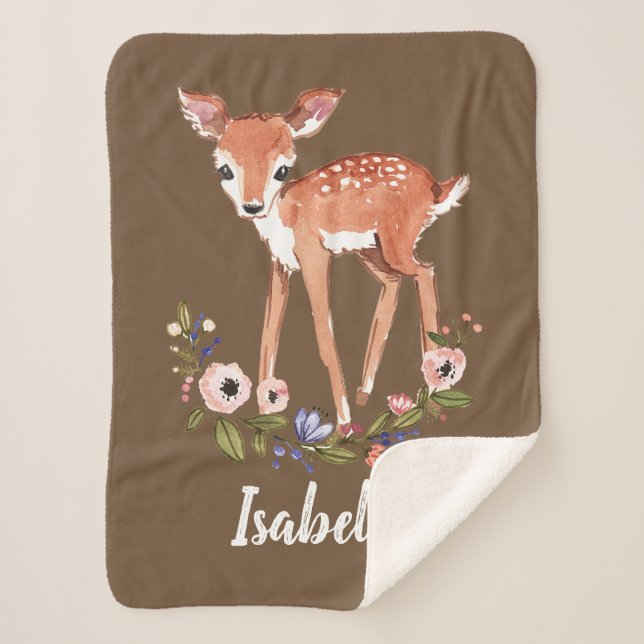 Little deer personalised name baby sherpa blanket (Front)