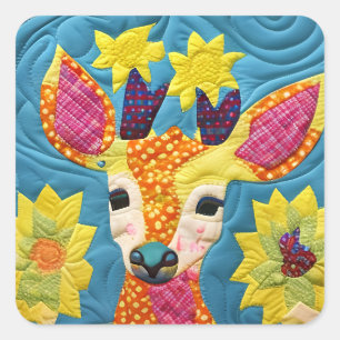 Little Deer Quilt Like Design  Square Sticker