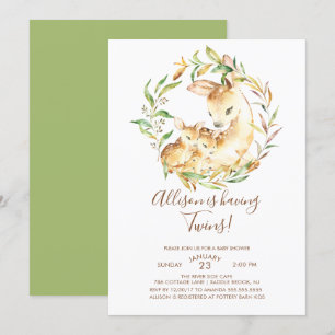 Little Deer Twins Baby Shower Invitations