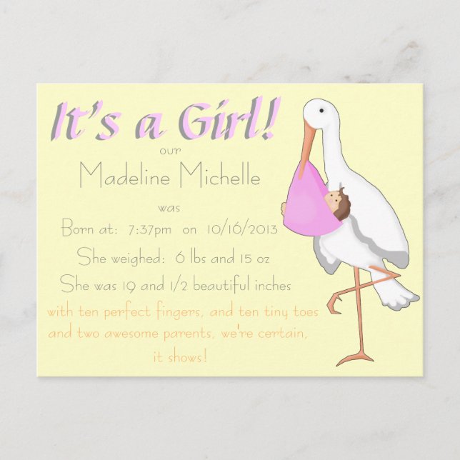"Little Delivery" Personalised Birth Announcement Postcard (Front)