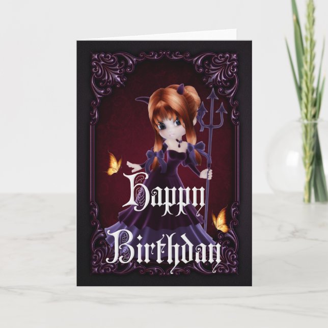 Little Devil 5 Gothic Happy Birthday Card (Front)