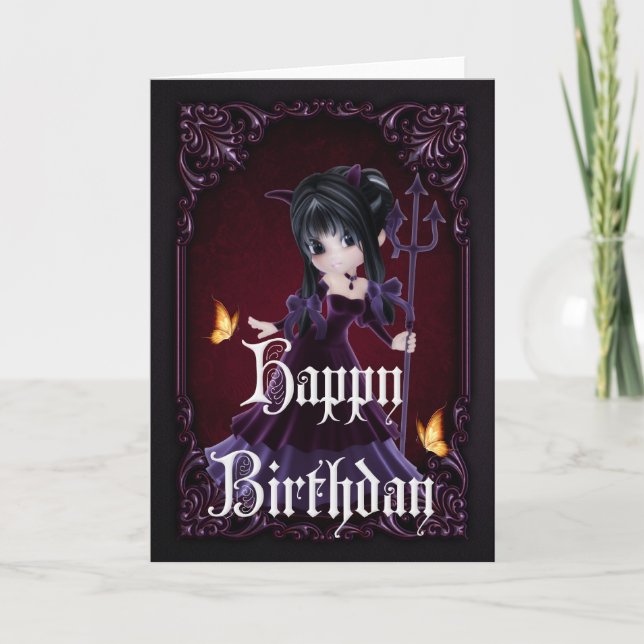 Little Devil 6 Gothic Happy Birthday Card (Front)