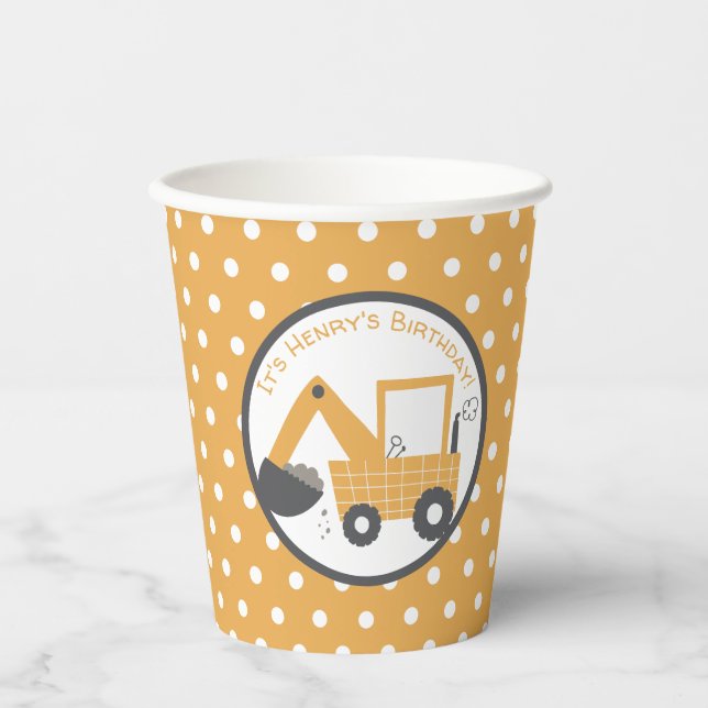Little Digger Construction Birthday Paper Cups (Front)