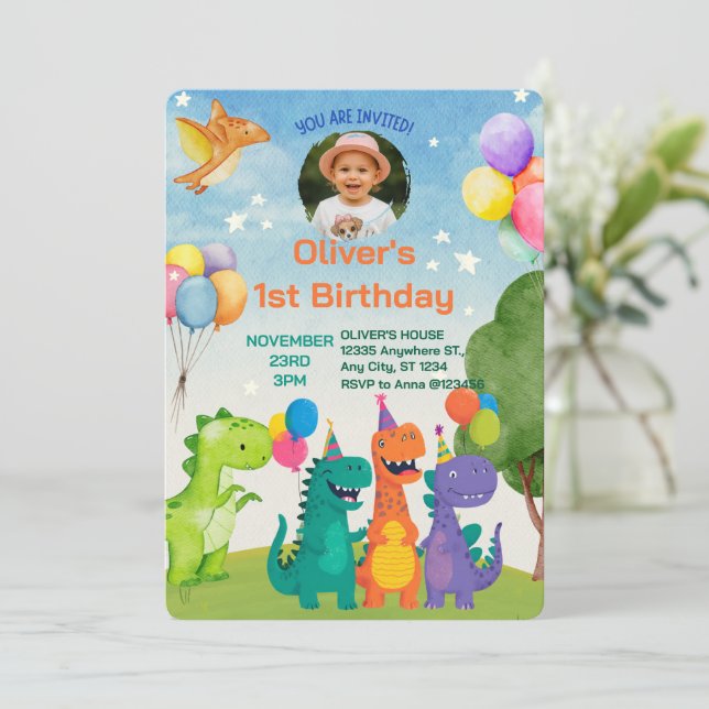 Little Dino 1st Birthday Invitation (Standing Front)