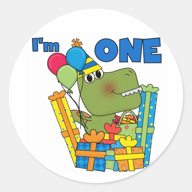 Little Dino 1st Birthday T shirts and Gifts Classic Round Sticker (Front)