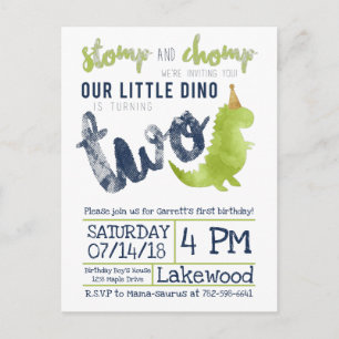 Little Dino 2nd Birthday Dinosaur theme Boy Navy Postcard