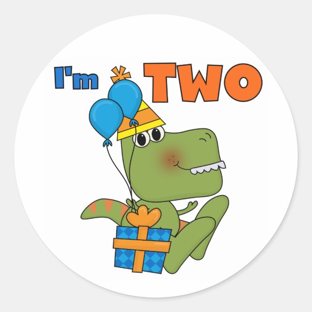 Little Dino 2nd Birthday Tshirts and Gifts Classic Round Sticker (Front)