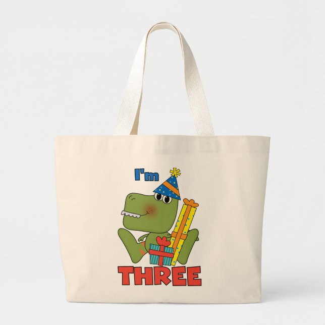 Little Dino 3rd Birthday Tshirts and Gifts Large Tote Bag (Front)