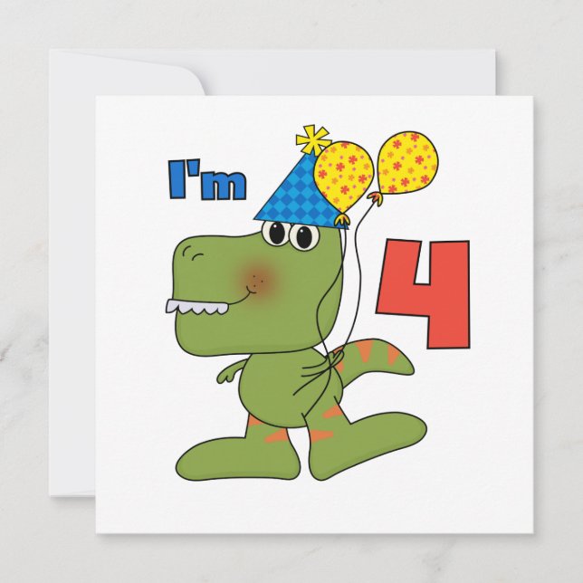 Little Dino 4th Birthday Tshirts and Gifts Card (Front)