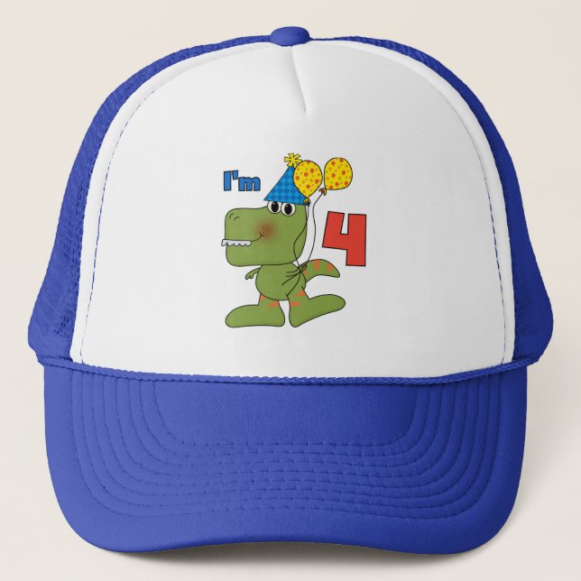 Little Dino 4th Birthday Tshirts and Gifts Trucker Hat (Front)