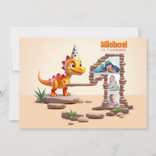 Little Dino Dragon   1st Birthday Big Number Photo Invitation