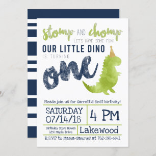 Little Dino First Birthday Dinosaur theme Boy Navy Invitation