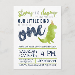 Little Dino First Birthday Dinosaur theme Boy Navy Postcard
