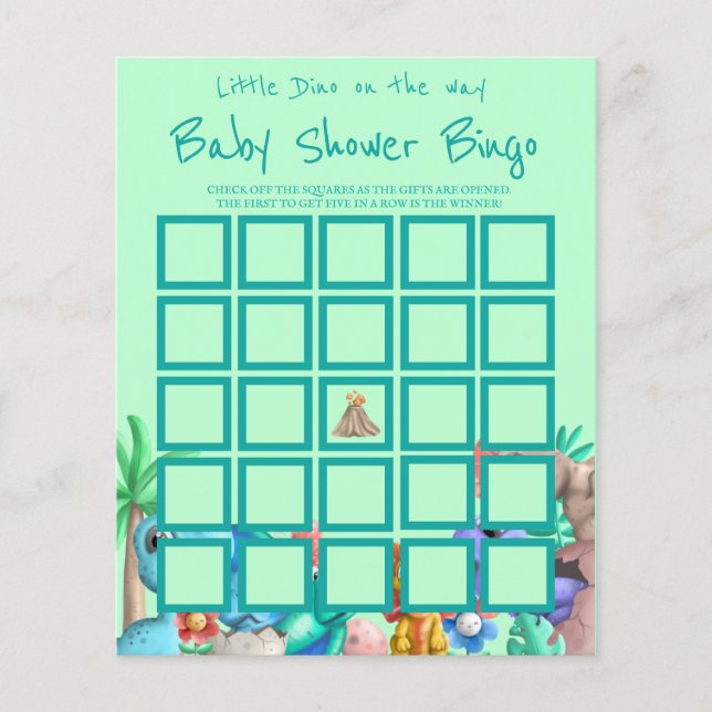 Little Dino on the Way Greenery Baby Shower Bingo  (Front)