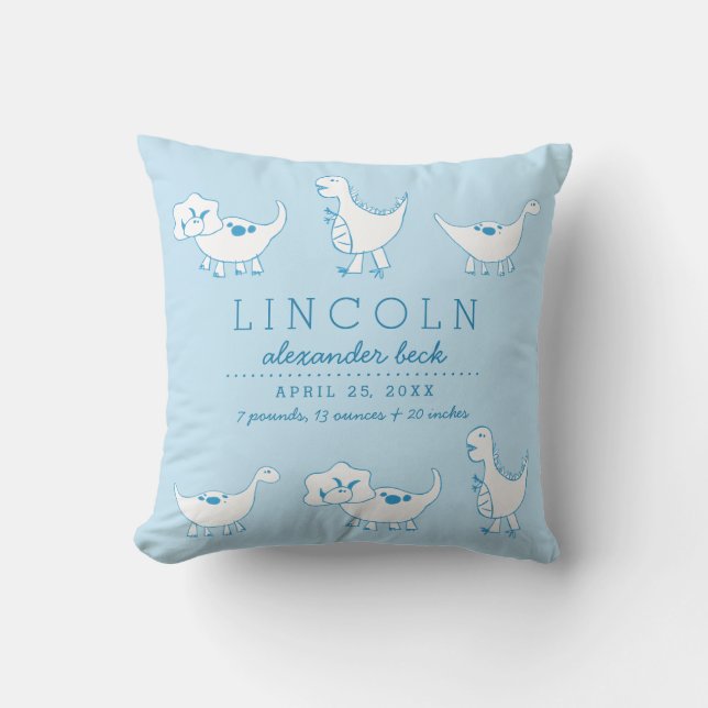 Little Dinos Birth Information Pillow (Front)