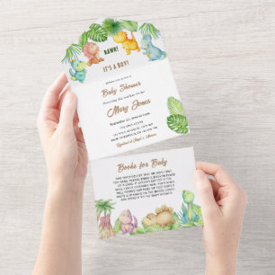 Little Dinosaur Baby Shower All In One Invitation