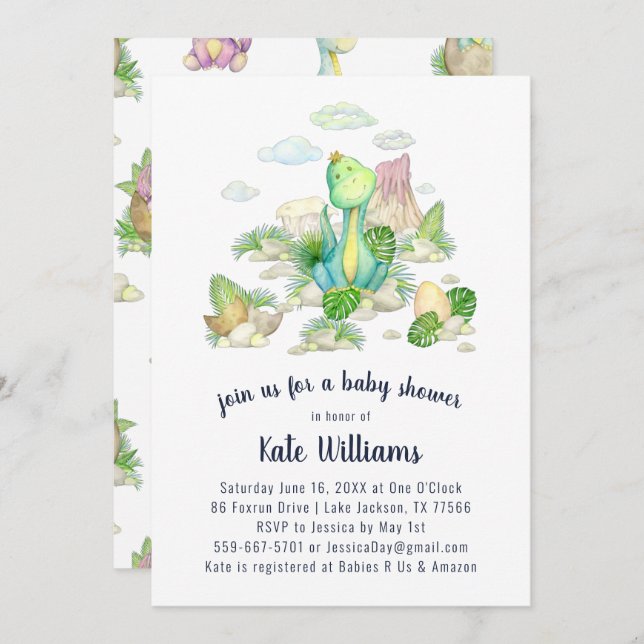 Little Dinosaur Baby Shower Invitation (Front/Back)