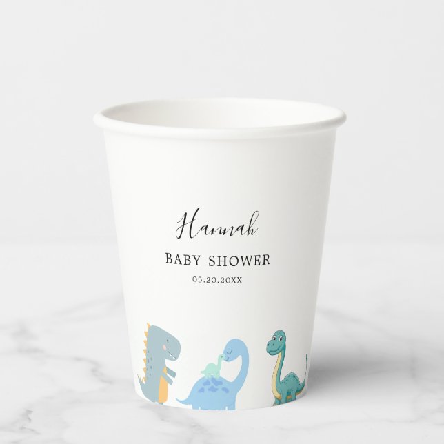 Little Dinosaur Cute Baby Shower Paper Cups (Front)