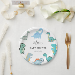 Little Dinosaur Cute Baby Shower Paper Plate