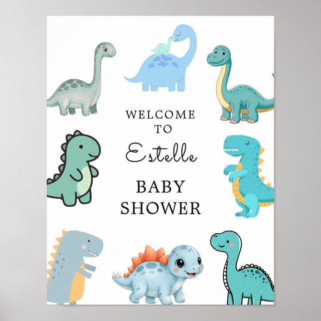 Little Dinosaur Cute Baby Shower Poster (Front)