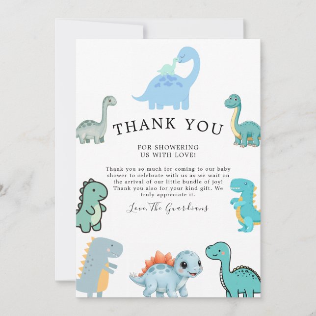 Little Dinosaur Cute Baby Shower Thank You Card (Front)