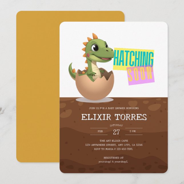 Little Dinosaur Hatching Soon Invitation (Front/Back)