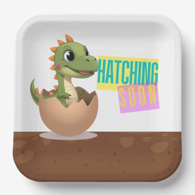 Little Dinosaur Hatching Soon Paper Plate (Front)