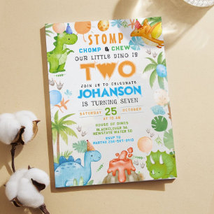 Little Dinosaur Stomp and Chomp Birthday Party Invitation