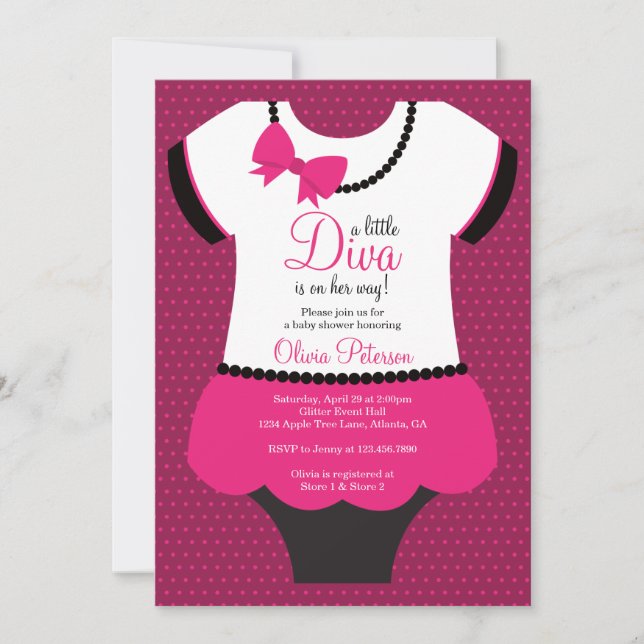 Little Diva Baby Shower Invitation, Pink, Black Invitation (Front)