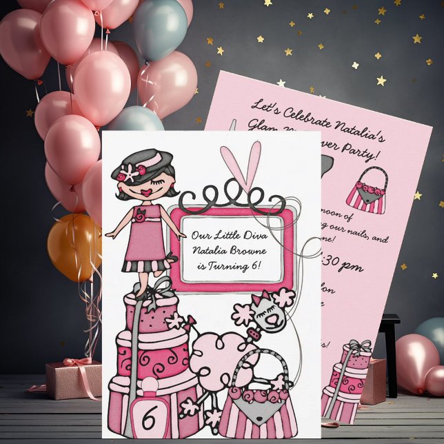 Little Diva Girls Makeover Spa Day Birthday Invite (Creator Uploaded)