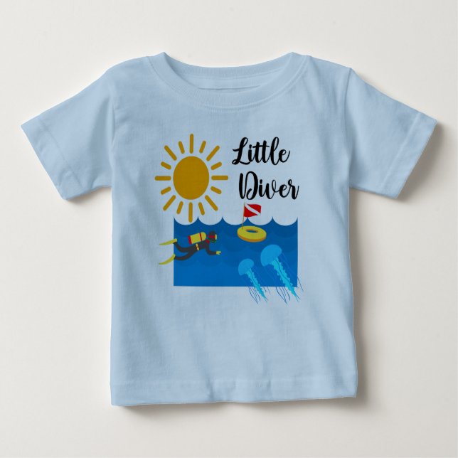 Little Diver with Jelly Fish - Baby Fine Jersey T- Baby T-Shirt (Front)