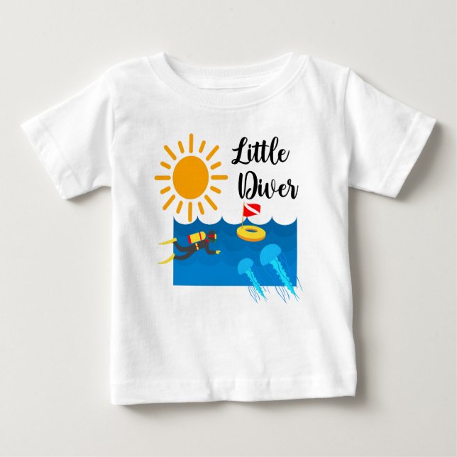 Little Diver with Jelly Fish - Baby Fine Jersey T- Baby T-Shirt (Front)