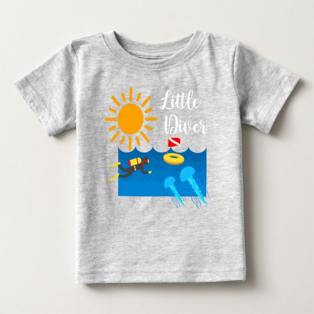 Little Diver with Jelly Fish - Baby Fine Jersey T- Baby T-Shirt (Front)