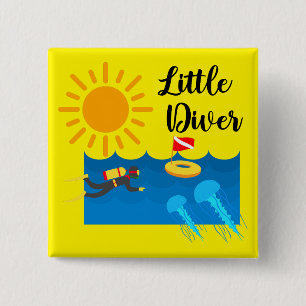 Little Diver with Jelly Fish - Square Button