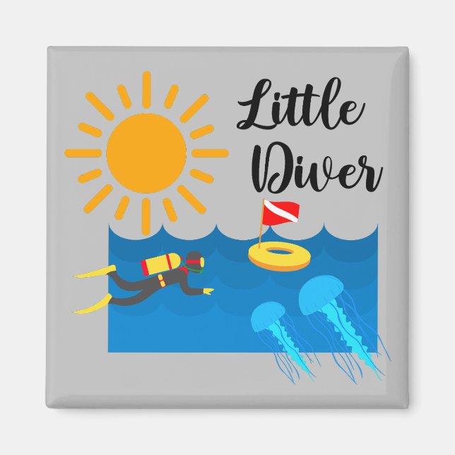 Little Diver with Jelly Fish - Square Magnet (Front)