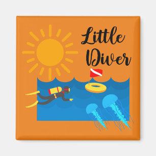 Little Diver with Jelly Fish - Square Magnet