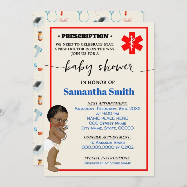 Little Doctor on his Way Medical AA Baby Shower Invitation (Front/Back)