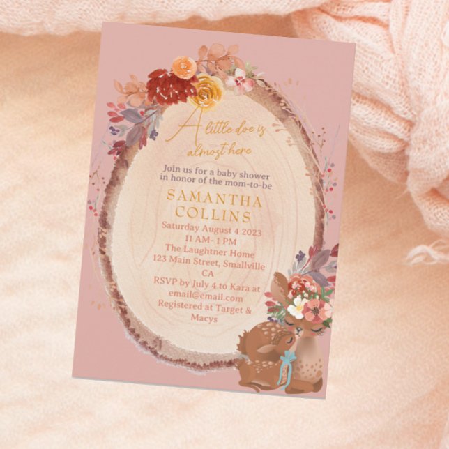 Little Doe Rustic Girl Woodland Floral Baby Shower Invitation (Creator Uploaded)